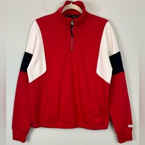 Abercrombie & Fitch ColorBlock Red Black Off White Quarter Zip Sweatshirt S